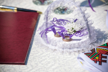 Wedding rings on a pad, ready for the ceremony