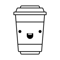 glass disposable for hot drinks with lid monochrome kawaii silhouette vector illustration