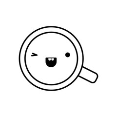 top view cup of coffee monochrome kawaii silhouette vector illustration