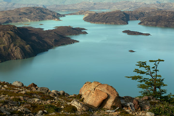  Top view of lake Nordenskjold. National Park Torres del Paine. Patagonia. Chile.