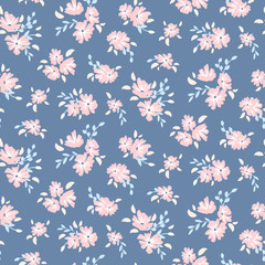 Blue floral pattern. Vector flower seamless background. - 173503322