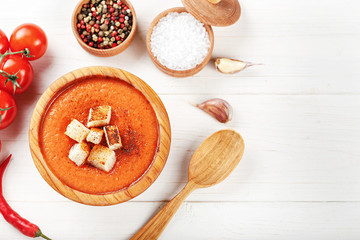 gazpacho soup on white background