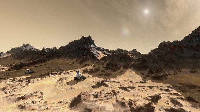 Mars Establishing Shot with Rovers