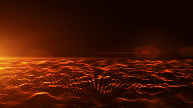 Abstract Red Digital Waves Background With Light Flare