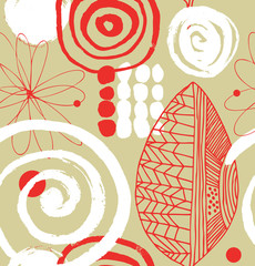 Vector drawing pattern with decorative ink drawn elements. Grunge abstract texture on beige background