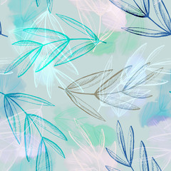Fototapeta na wymiar Autumn Leaves Seamless Pattern. Watercolor Background. 