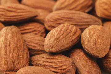 peeled almond seed on white background