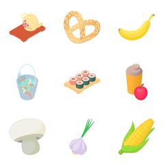 Japanese diet icons set, cartoon style