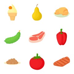 Meat marinade icons set, cartoon style
