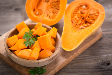 Butternut squash on the wooden table