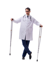 Young doctor physician standing walking isolated on white backgr