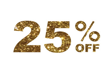Luxury golden glitter twenty-five percent off special discount word text