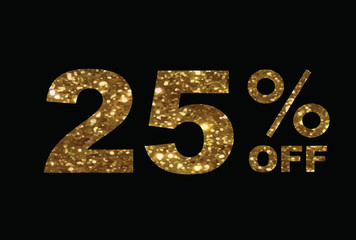 Luxury golden glitter twenty-five percent off special discount word text