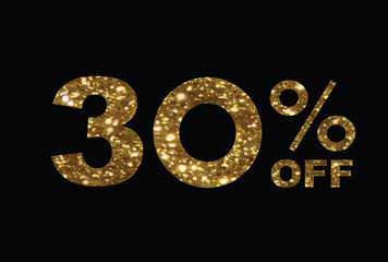 Luxury golden glitter thirty percent off special discount word text