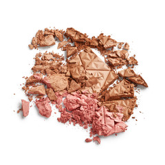 Crushed face powder and blush isolated on white background