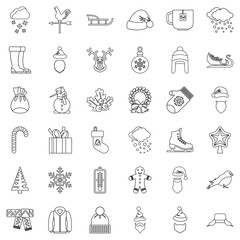 Cold icons set, outline style