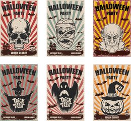 Set of halloween banner templates. Monster characters. © liubov