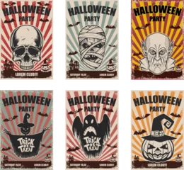 Rolgordijnen Set of halloween banner templates. Monster characters. © liubov