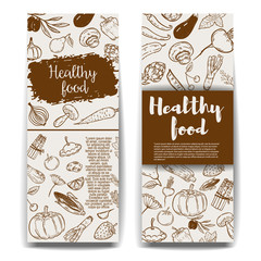 Fototapeta na wymiar Set of healthy food banner templates.Hand drawn vegetables illustrations.