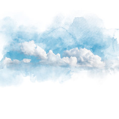 Watercolor illustration of sky with cloud (retouch). - 173514183