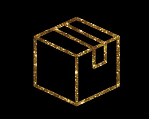 Vector golden glitter delivery shipping box line icon