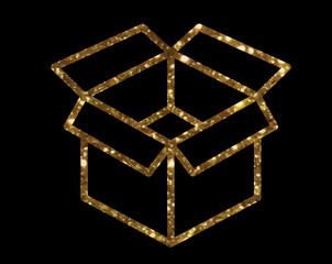 Vector golden glitter delivery shipping box line icon