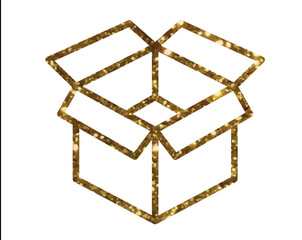 Vector golden glitter delivery shipping box line icon