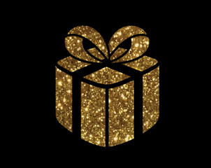 Isolated glitter golden holiday gift box icon