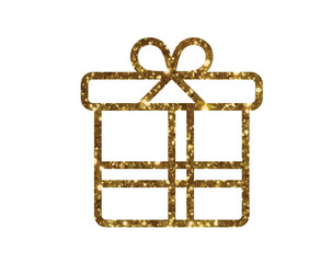 Isolated glitter golden holiday gift box icon