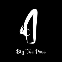 Big Toe Pose, Padangusthasana. Yoga Position. Vector Silhouette Illustration. Vector graphic design or logo element for spa center, studio, class, center, poster. Yoga retreat. White.