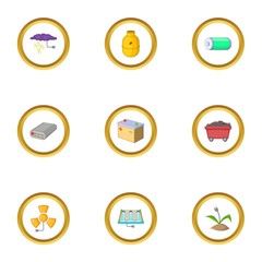 Energy industry icons set, cartoon style