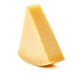 Piece of Parmesan cheese on white background