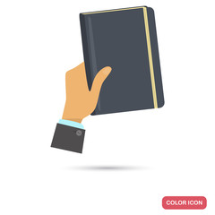 Hand with notebook color flat icon