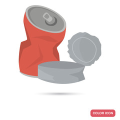 Crumpled metal cans color flat icon