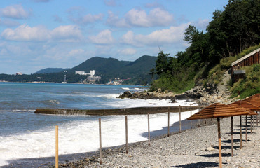 sea coast, surf on the beach, summer vacation at sea