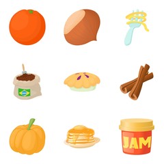 Food with jam icons set, cartoon style