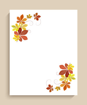 Greeting card with corner decoration of yellow autumn leaves