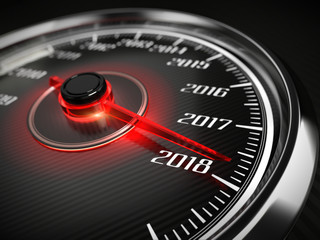 2018 year car speedometer concept. 3d rendering