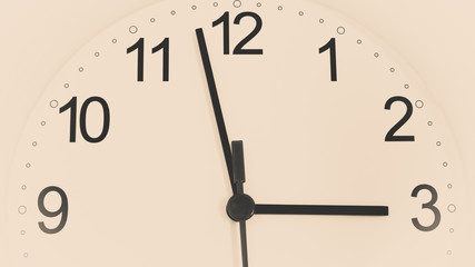 Closeup clock ticking showing three hours