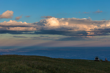 Sunset view from top of mountain of Venice lagoon, Veneto, Italy