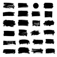 Fototapeta premium Set of black paint, ink brush strokes, brushes, lines, circle.