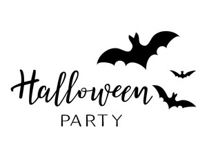 Halloween vector lettering. Holiday calligraphy with bats.