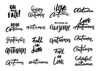 Autumn hand written lettering,lwords and phrases.
