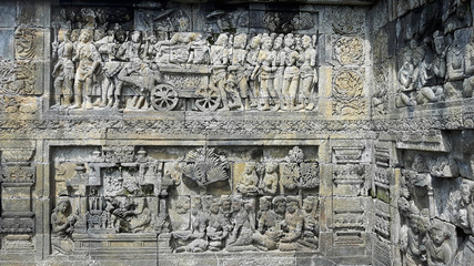 Statues du temple de Borobudur sur l'île de Java, Indonésie