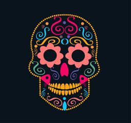 Mexican Skull vector icon ornament with flower eyes 
