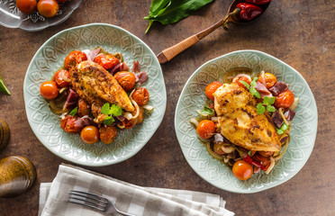 Grilled chicken steak with roasted vegetable