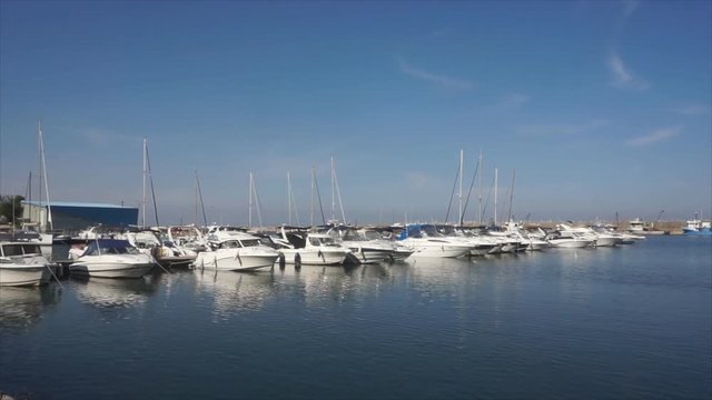 Yacht in the tourist harbor Tomis. Constanta, Romania