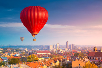 Fototapeta na wymiar Hot air balloons flying over Vilnius