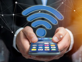 Wifi symbol displayed on a futuristic interface - Connection and internet concept