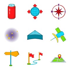 Rose of wind icons set, cartoon style